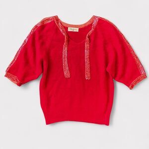 Vintage Rogica Red Sequin Trim Angora Blend Sweater 80s